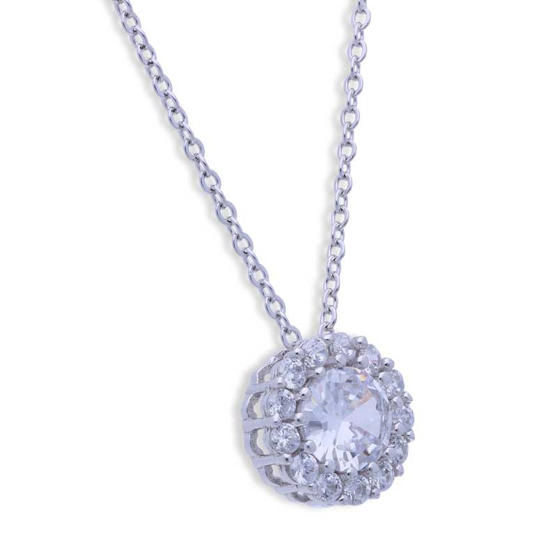 Sterling Silver 925 Round Shaped Solitaire Necklace - FKJNKLSLU1108