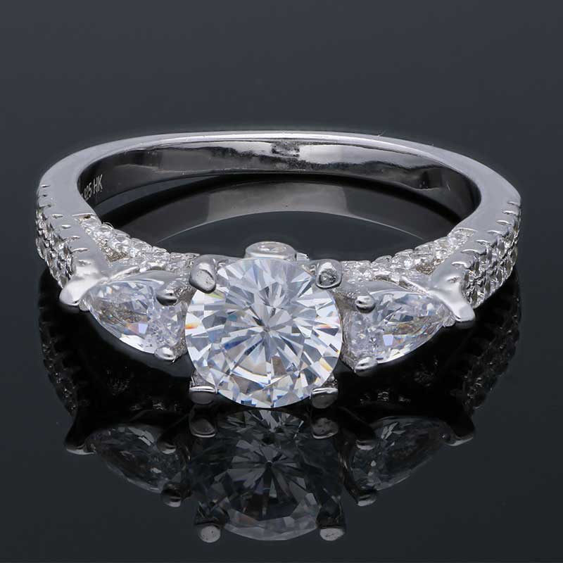 Sterling Silver 925 Round and Pear Shaped Solitaire Ring - FKJRNSLU2078