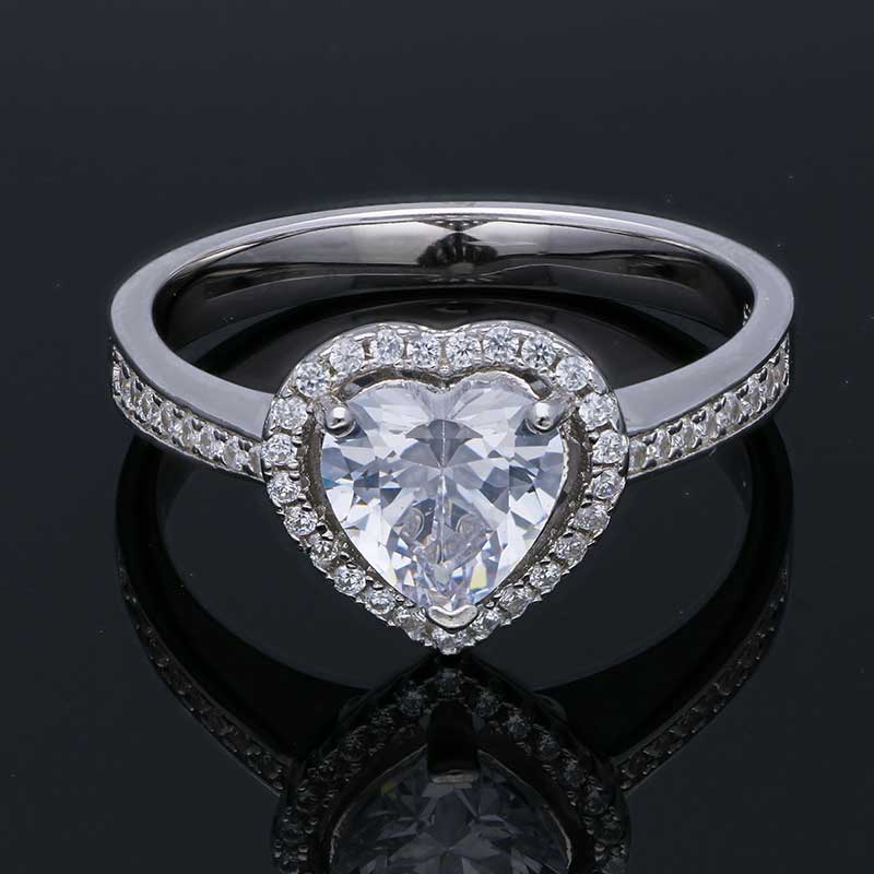 Sterling Silver 925 Heart Shaped Solitaire Ring - FKJRNSLU2076