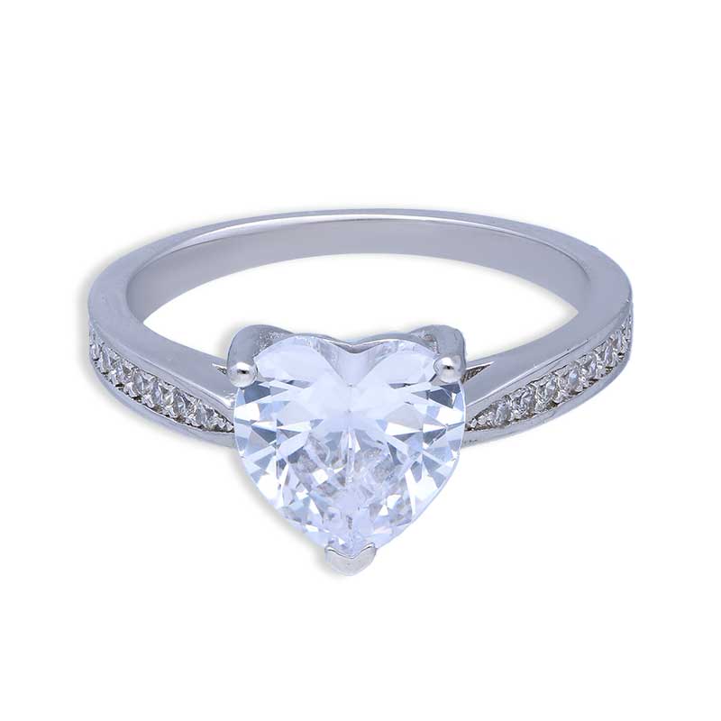 Sterling Silver 925 Heart Shaped Solitaire Ring - FKJRNSLU2074