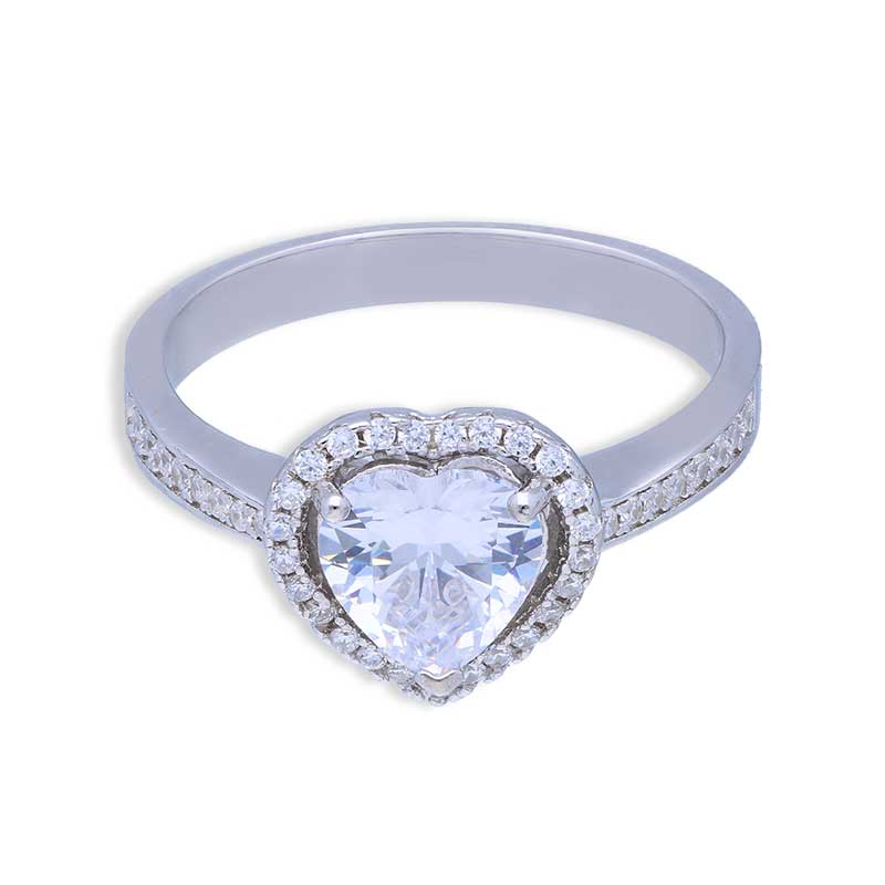 Sterling Silver 925 Heart Shaped Solitaire Ring - FKJRNSLU2076