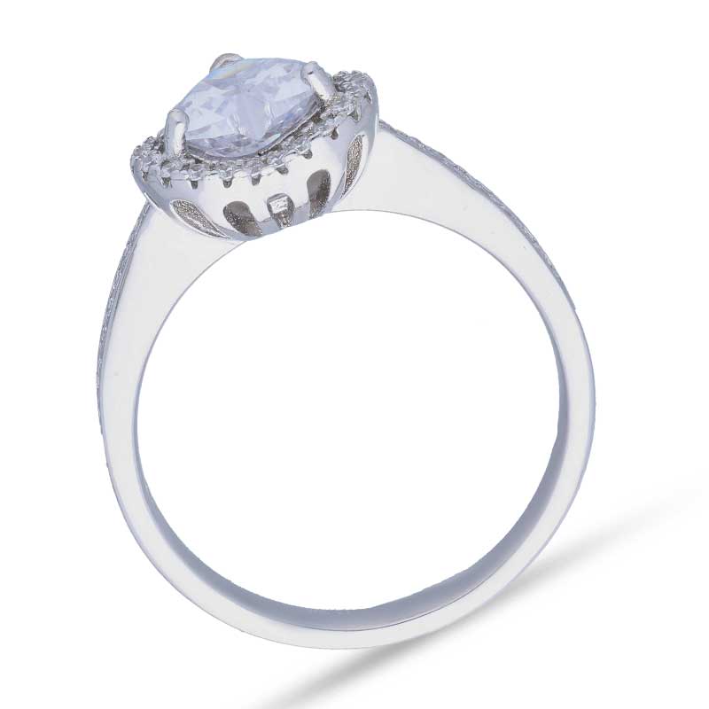 Sterling Silver 925 Heart Shaped Solitaire Ring - FKJRNSLU2076