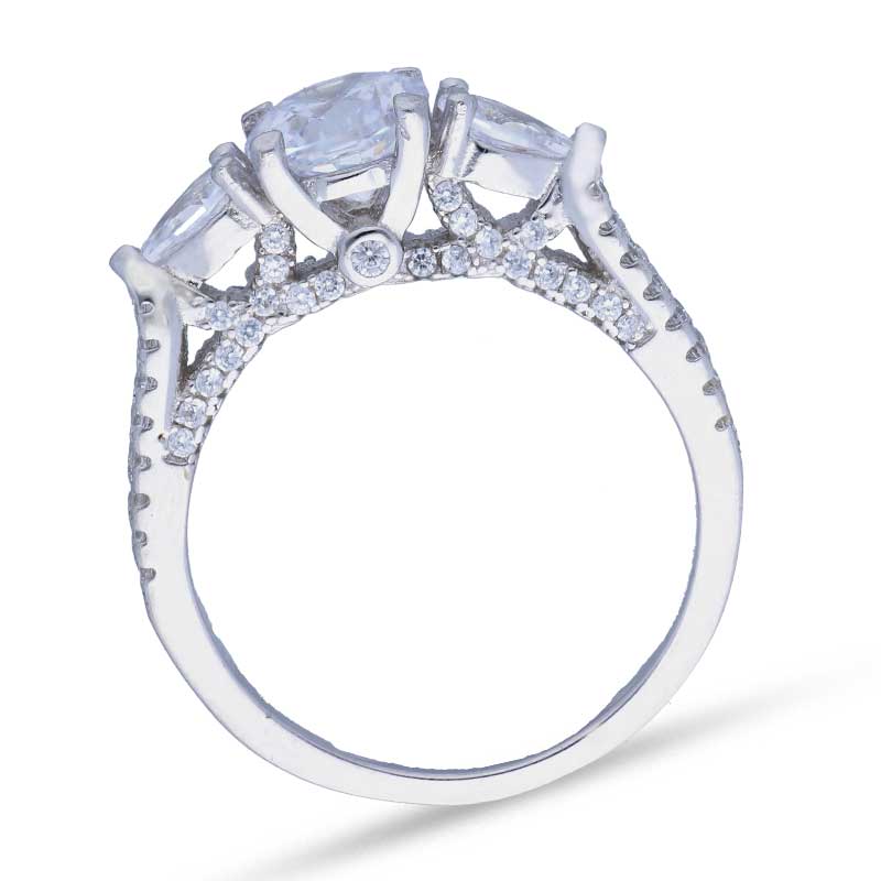 Sterling Silver 925 Round and Pear Shaped Solitaire Ring - FKJRNSLU2078