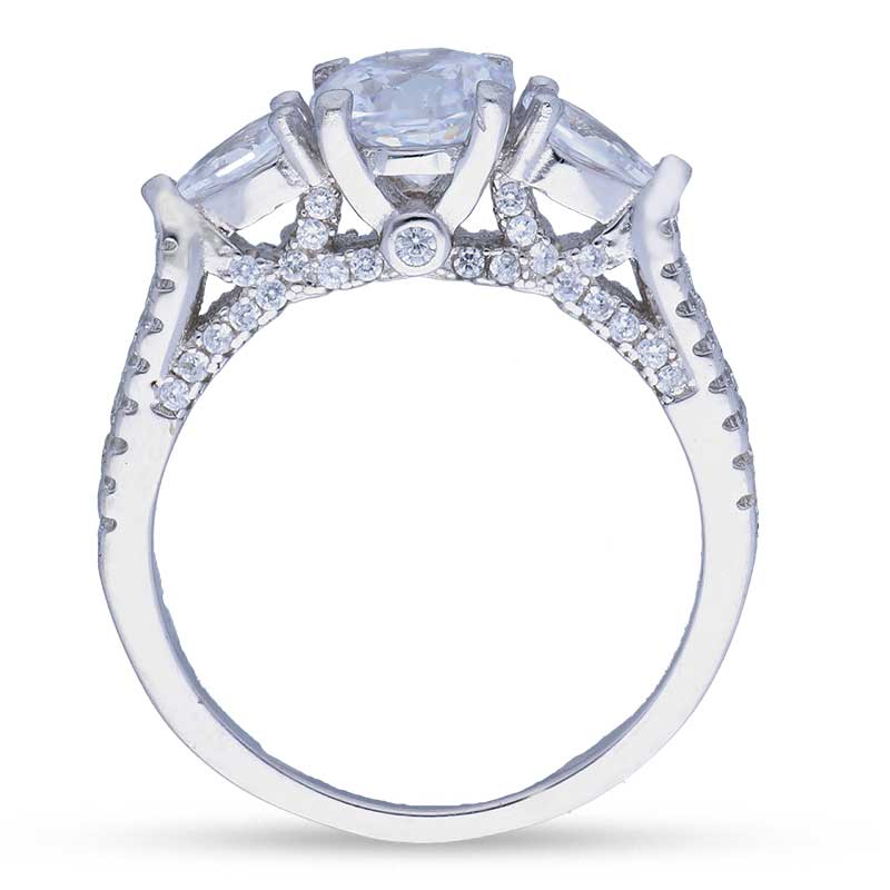 Sterling Silver 925 Round and Pear Shaped Solitaire Ring - FKJRNSLU2078