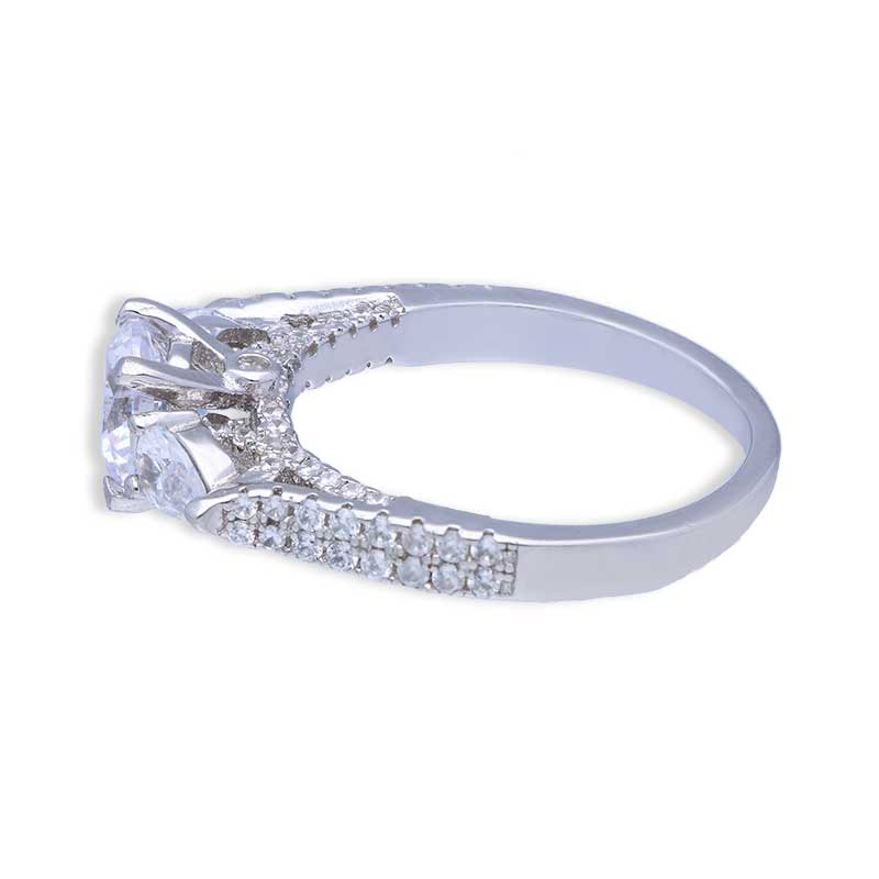 Sterling Silver 925 Round and Pear Shaped Solitaire Ring - FKJRNSLU2078