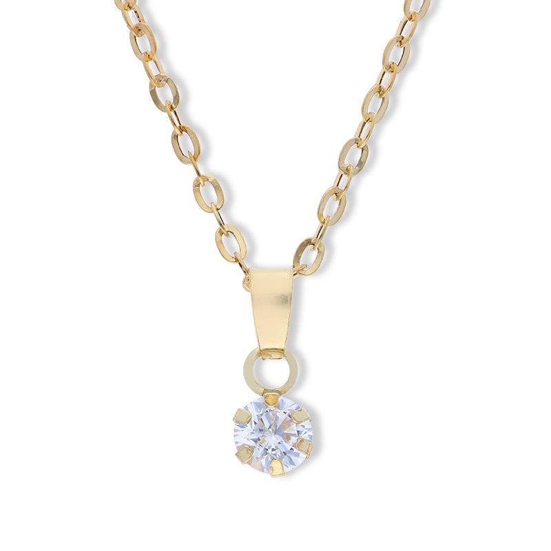 Gold Round Shaped Solitaire Pendant Set (Necklace and Earrings) 18KT - FKJNKLST18KU2035