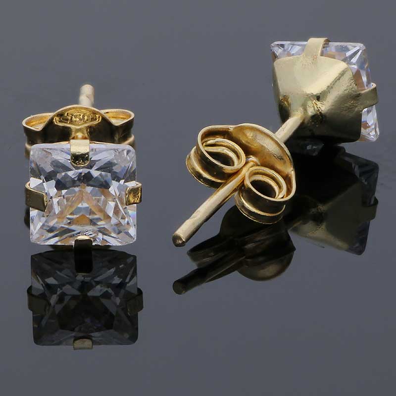 Gold Solitaire Stud Earrings 18KT - FKJERN18KU3127