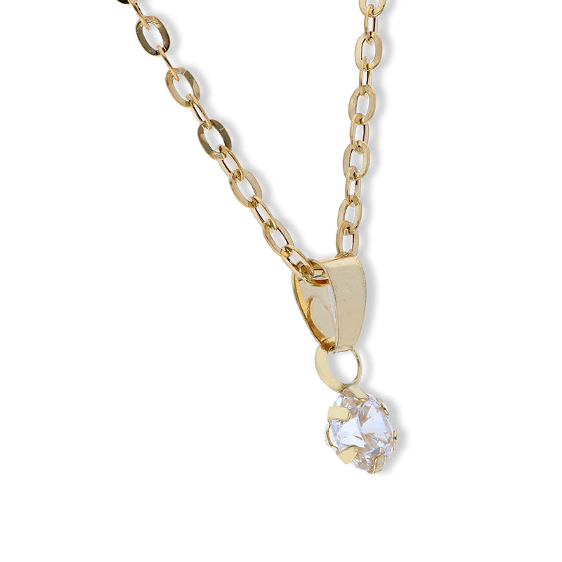 Gold Round Shaped Solitaire Pendant Set (Necklace and Earrings) 18KT - FKJNKLST18KU2035