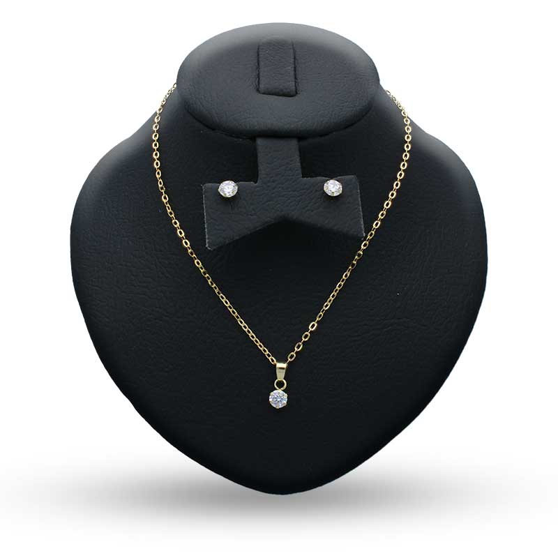 Gold Round Shaped Solitaire Pendant Set (Necklace and Earrings) 18KT - FKJNKLST18KU2035