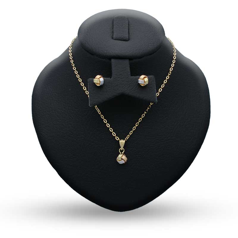 Tri Tone Gold Knot Pendant Set (Necklace and Earrings) 18KT - FKJNKLST18KU2034