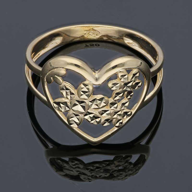 Gold Flowers In Heart Ring 18KT - FKJRN18KU2080