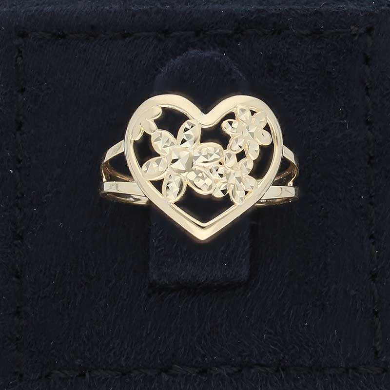 Gold Flowers In Heart Ring 18KT - FKJRN18KU2080