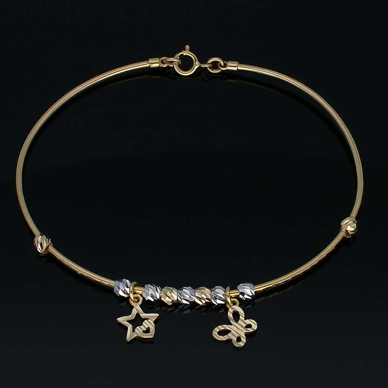 Gold Hanging Star and Butterfly Bangle in 18KT - FKJBNG18KU2008