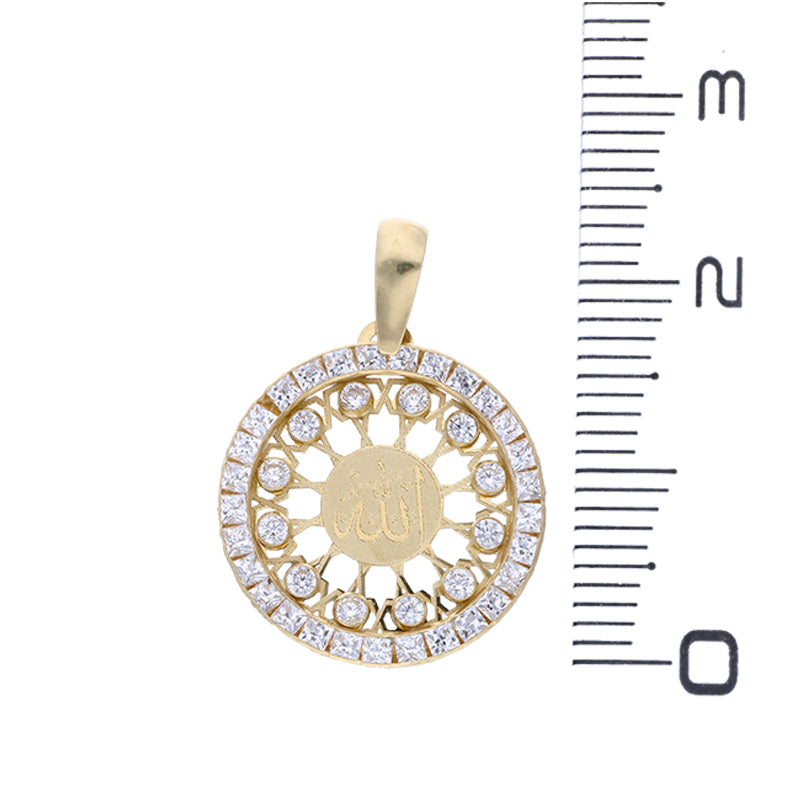 Gold Round Shaped Allah Pendant 18KT - FKJPND18KU1077