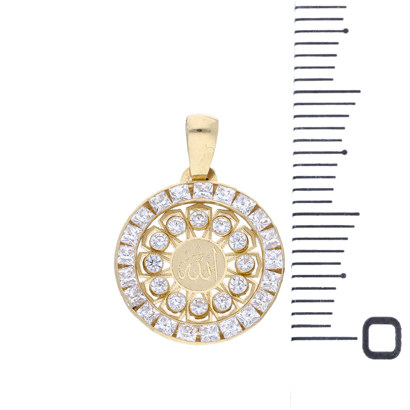 Gold Round Shaped Allah Pendant 18KT - FKJPND18KU1073
