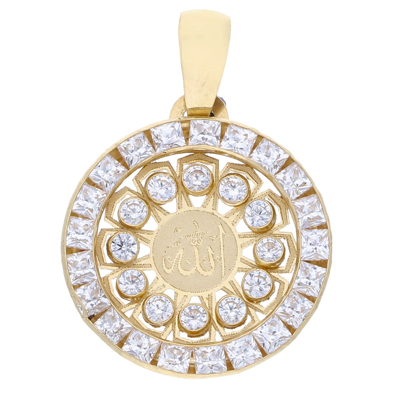 Gold Round Shaped Allah Pendant 18KT - FKJPND18KU1073