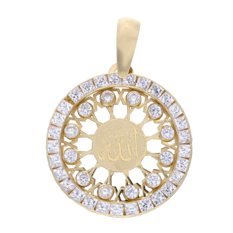 Gold Round Shaped Allah Pendant 18KT - FKJPND18KU1077