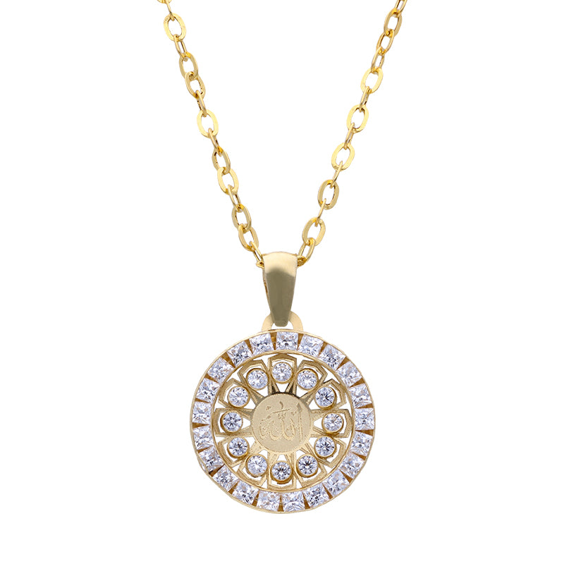 Gold Necklace (Chain with Round Shaped Allah Pendant) 18KT - FKJNKL18KU1073