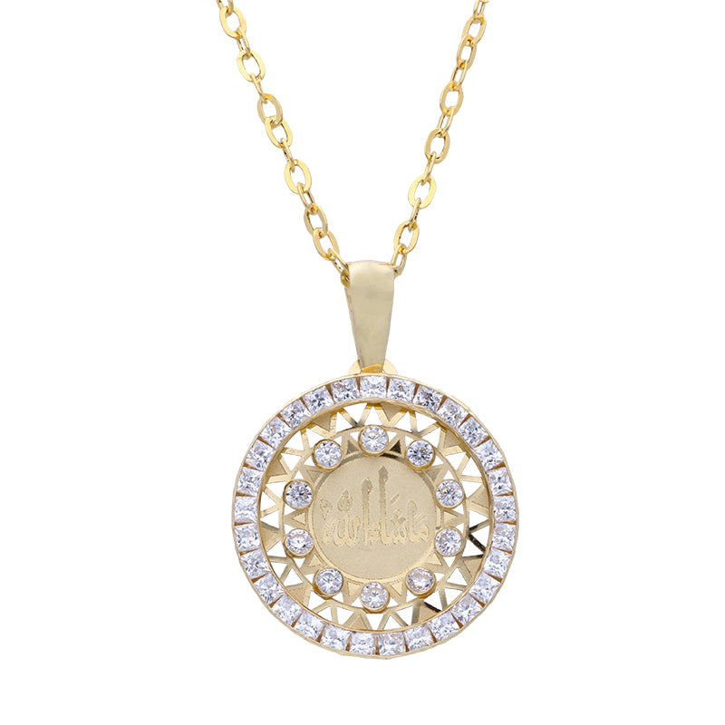 Buy Gold Round Shaped Mashallah Necklace by FKJewellers