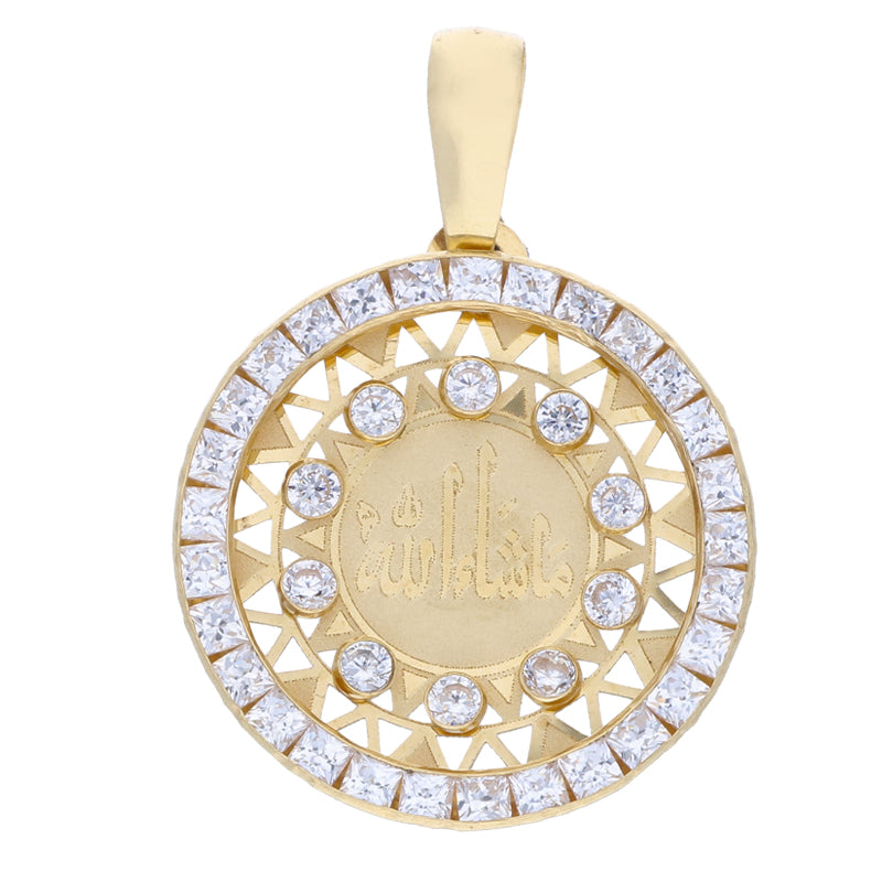 Gold Round Shaped Mashallah Pendant 18KT - FKJPND18KU1076
