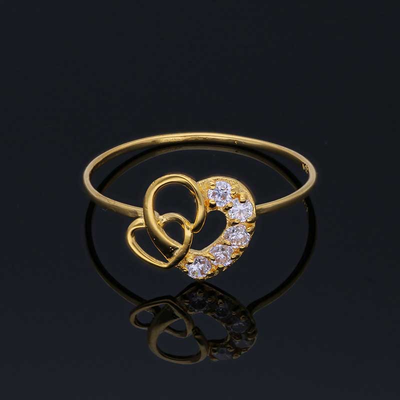 Gold Solitaire in Twisted Twin Hearts Shaped Ring 18KT - FKJRN18KU2006