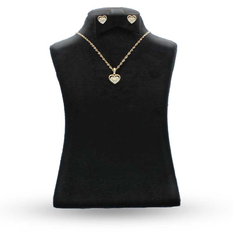Gold Heart Shaped Pendant Set (Necklace and Earrings) 18KT - FKJNKLST18KU2016