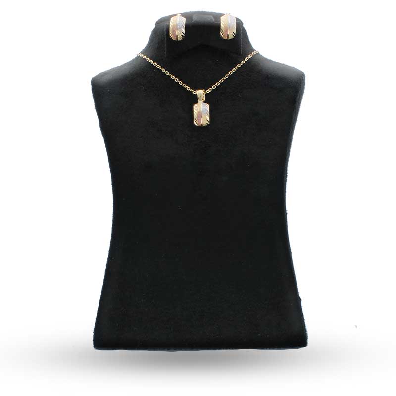Trio Tone Gold Pendant Set (Necklace and Earrings) 18KT - FKJNKLST18KU2014