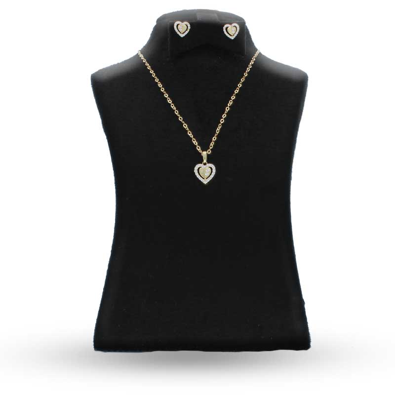 Gold Heart Shaped Pendant Set (Necklace and Earrings) 18KT - FKJNKLST18KU2018