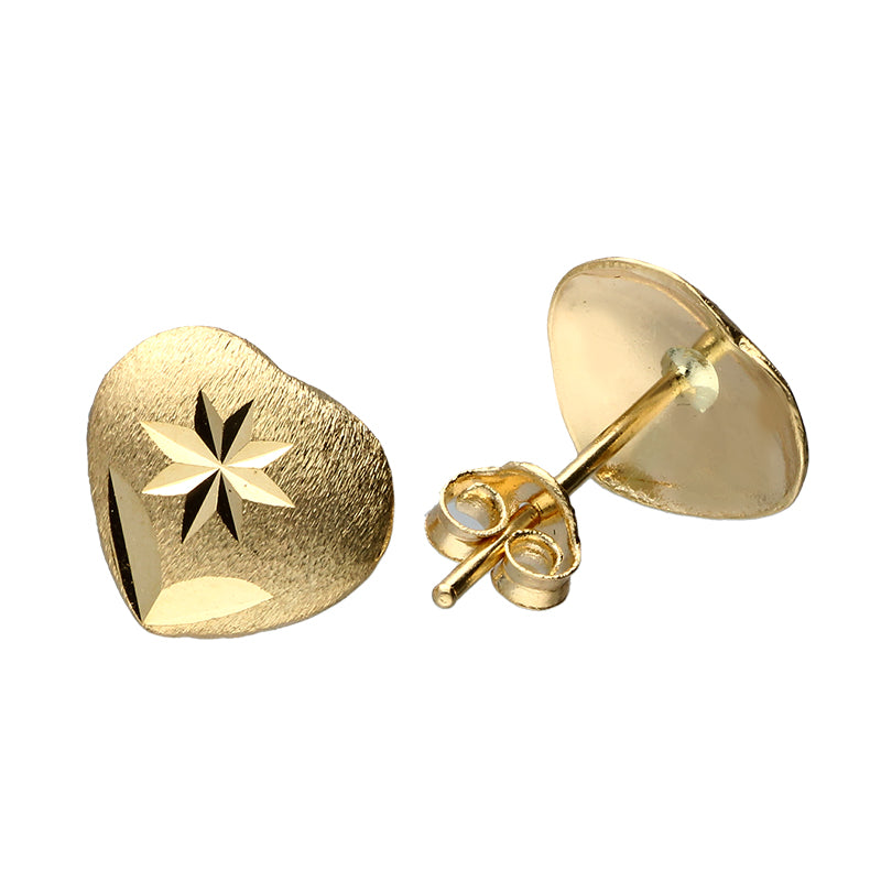 Gold Heart Shaped Stud Earrings 18KT - FKJERN18KU3043