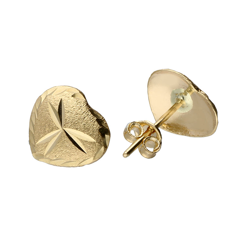 Gold Heart Shaped Stud Earrings 18KT - FKJERN18KU3044