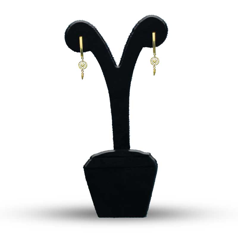 Gold Flower and Leaf Shaped Drop Earrings 18KT - FKJERN18KU3133