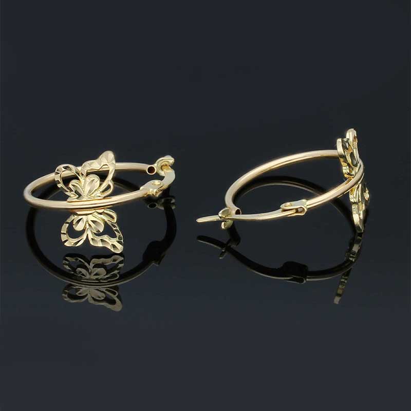 Gold Butterfly Clip on Hoop Earrings 18KT - FKJERN18KU3132
