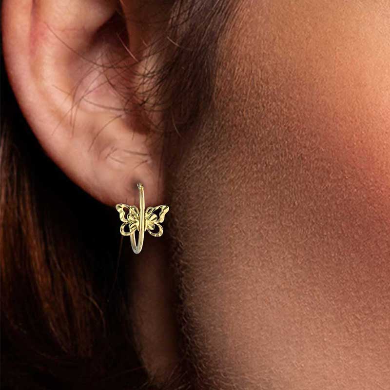 Gold Butterfly Clip on Hoop Earrings 18KT - FKJERN18KU3132