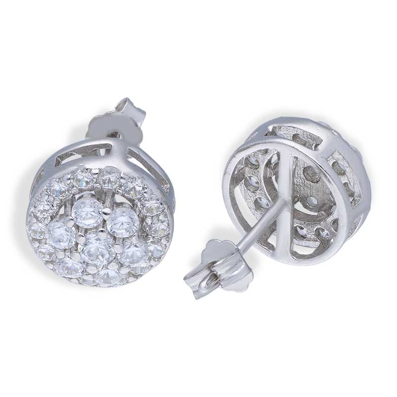 Sterling Silver 925 Round Shaped Stud Earrings - FKJERNSLU3143