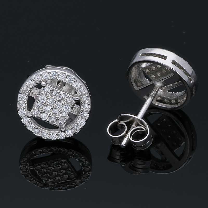 Sterling Silver 925 Round Shaped Stud Earrings - FKJERNSLU3141