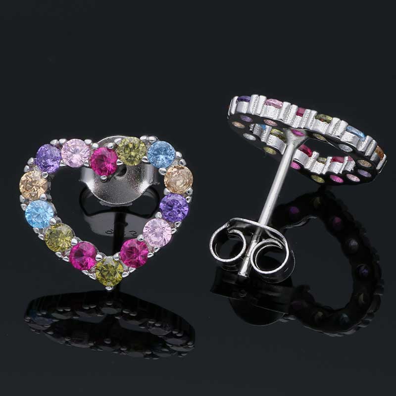 Sterling Silver 925 Heart Shaped Stud Earrings - FKJERNSLU3136