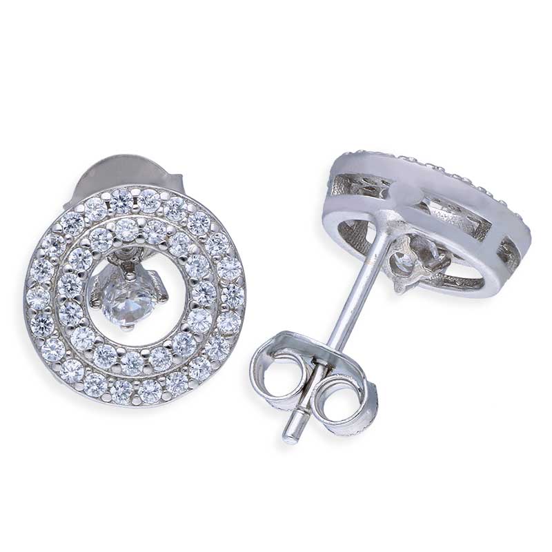 Sterling Silver 925 Round Shaped Stud Earrings - FKJERNSLU3148