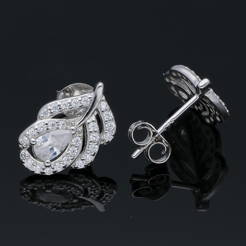 Sterling Silver 925 Leaf Shaped Stud Earrings - FKJERNSLU3149