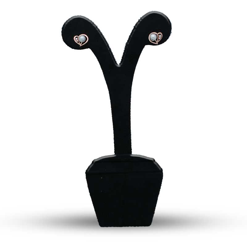 Sterling Silver 925 Rose Gold Plated Pearl in Heart Stud Earrings - FKJERNSLU3155