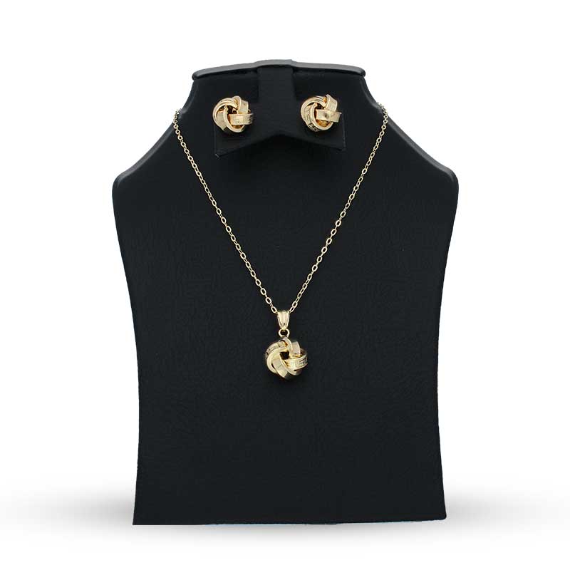 Gold Knot Pendant Set (Necklace and Earrings) 18KT - FKJNKLST18KU2036