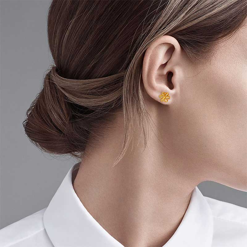 Gold Flower Shaped Stud Earrings 21KT - FKJERN21KU6011