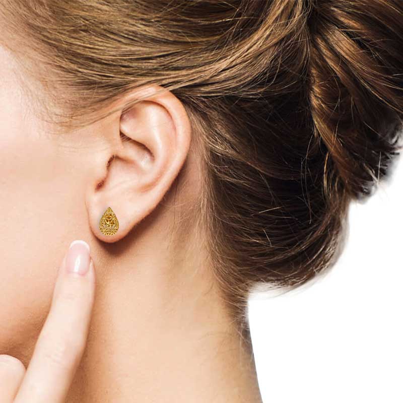 Gold Pear Shaped Stud Earrings 21KT - FKJERN21KU6016