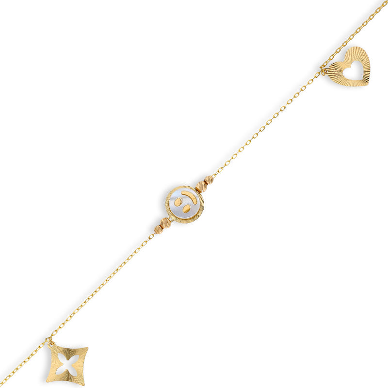 Gold Smiley Face and Hanging Charm Bracelet 21KT - FKJBRL21KU6035