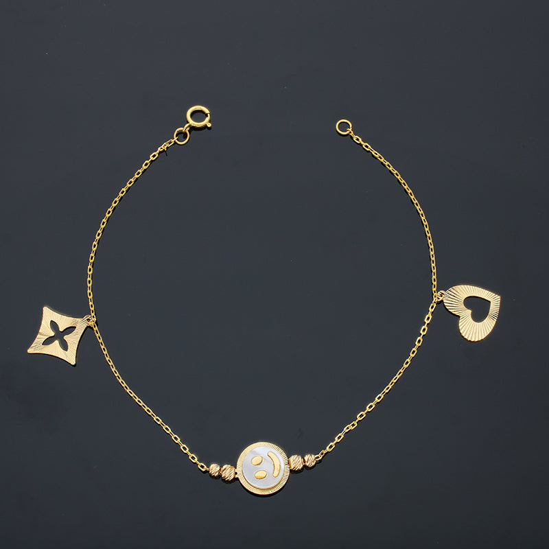 Gold Smiley Face and Hanging Charm Bracelet 21KT - FKJBRL21KU6035