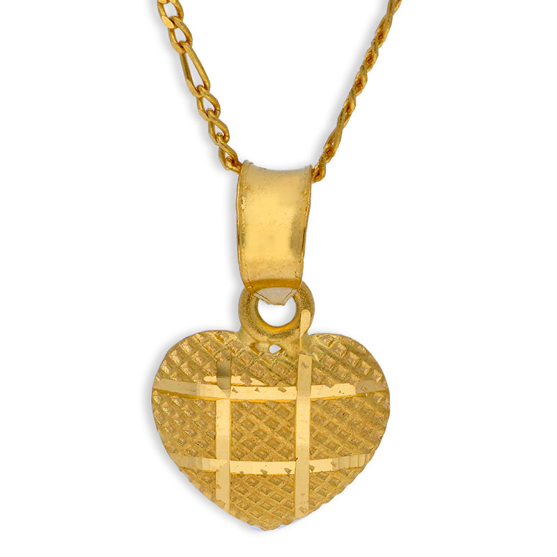 Gold Heart Shaped Pendant Set (Necklace and Earrings) 21KT - FKJNKLST21KU6072