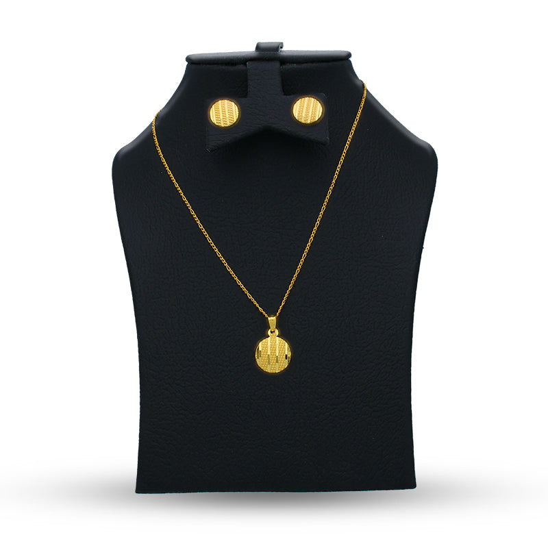 Gold Round Shaped Pendant Set (Necklace and Earrings) 21KT - FKJNKLST21KU6071