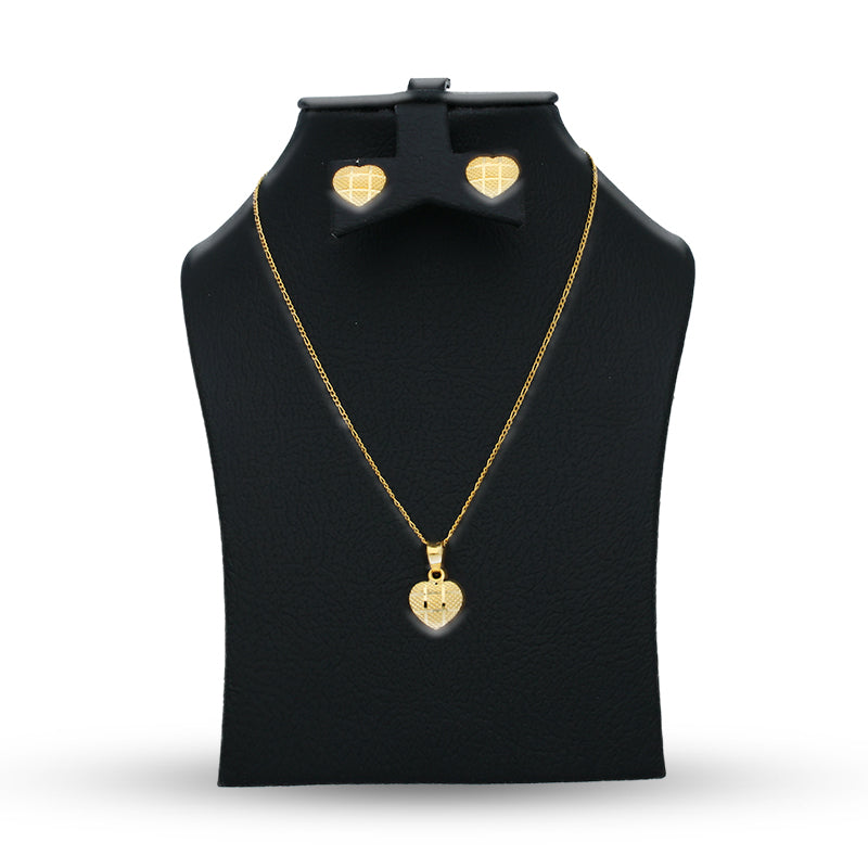 Gold Heart Shaped Pendant Set (Necklace and Earrings) 21KT - FKJNKLST21KU6072