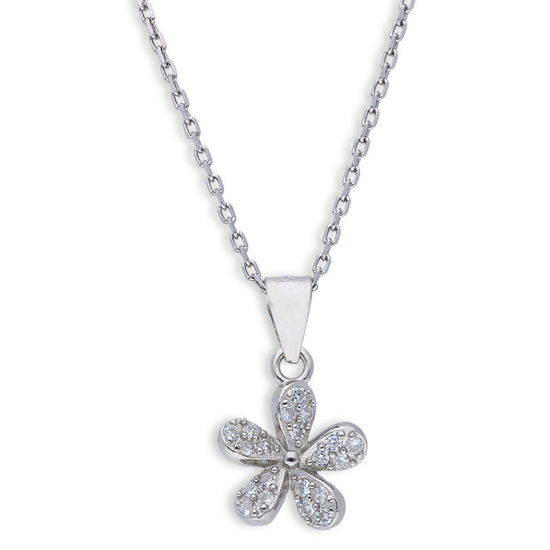 Sterling Silver 925 Flower Shaped Pendant Set (Necklace and Earrings) - FKJNKLSTSLU6079
