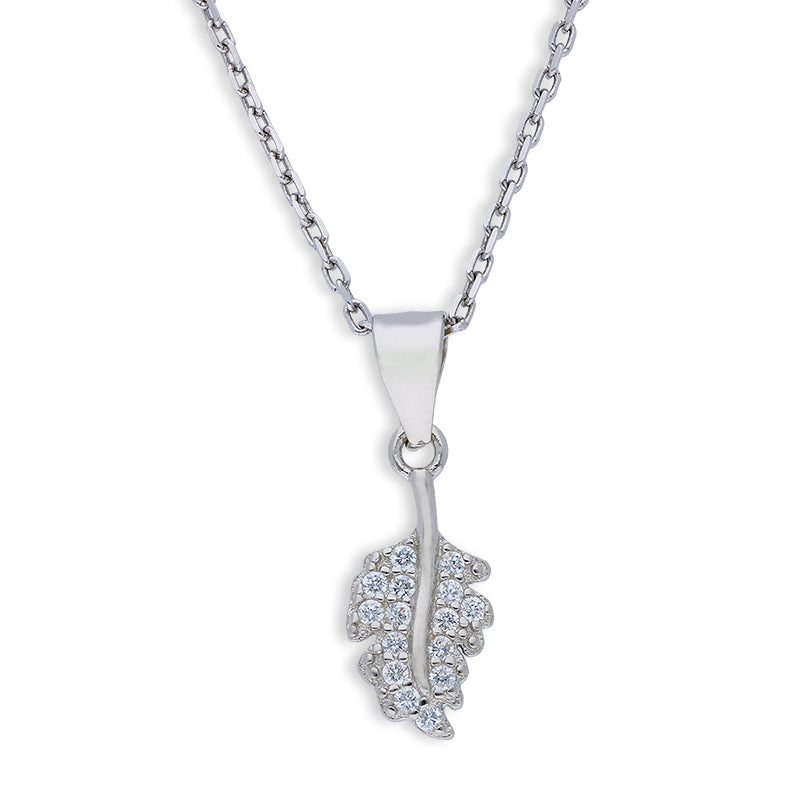 Sterling Silver 925 Leaf Shaped Pendant Set (Necklace and Earrings) - FKJNKLSTSLU6080
