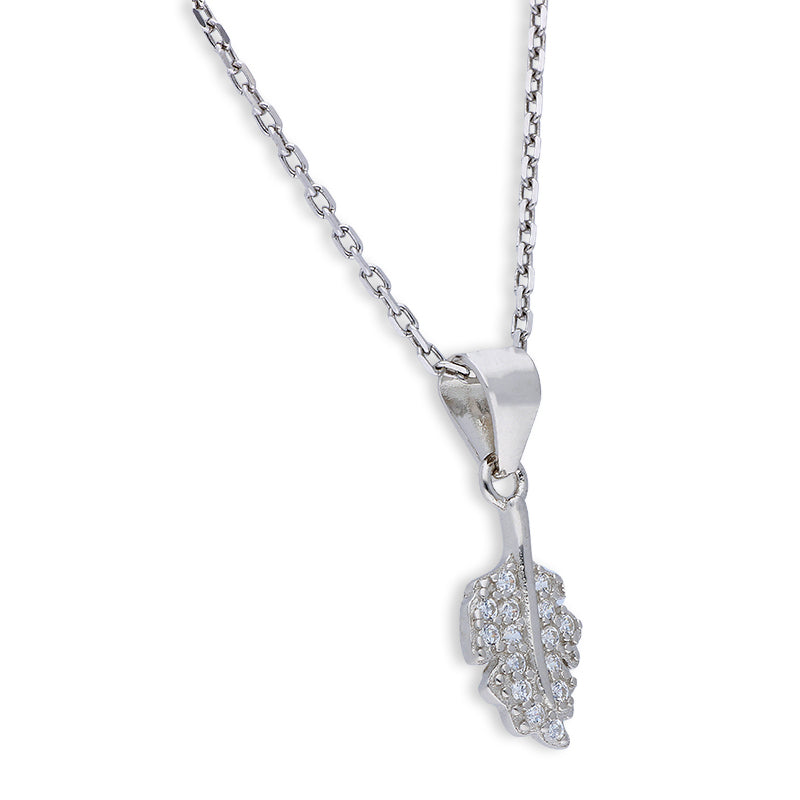 Sterling Silver 925 Leaf Shaped Pendant Set (Necklace and Earrings) - FKJNKLSTSLU6080